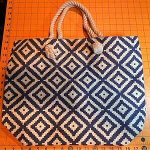 NWT Summer & Rose Canvas Navy and Cream Geometric Tote Bag